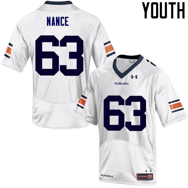 Youth Auburn Tigers #63 Peyton Nance College Football Jerseys Sale-White - Click Image to Close